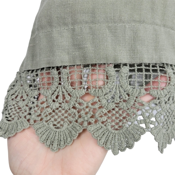 Carla Conti Light green embroidered 100% linen dress size S - Picture 4 of 11